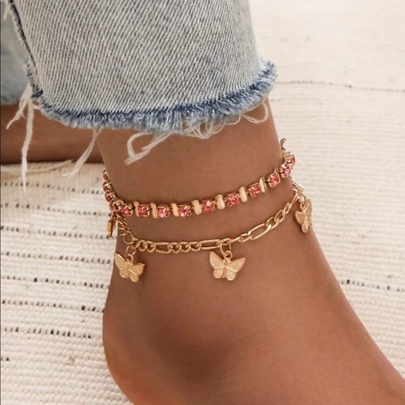 Jewelry - • Lottie • Butterfly + Rhinestone Anklet Set